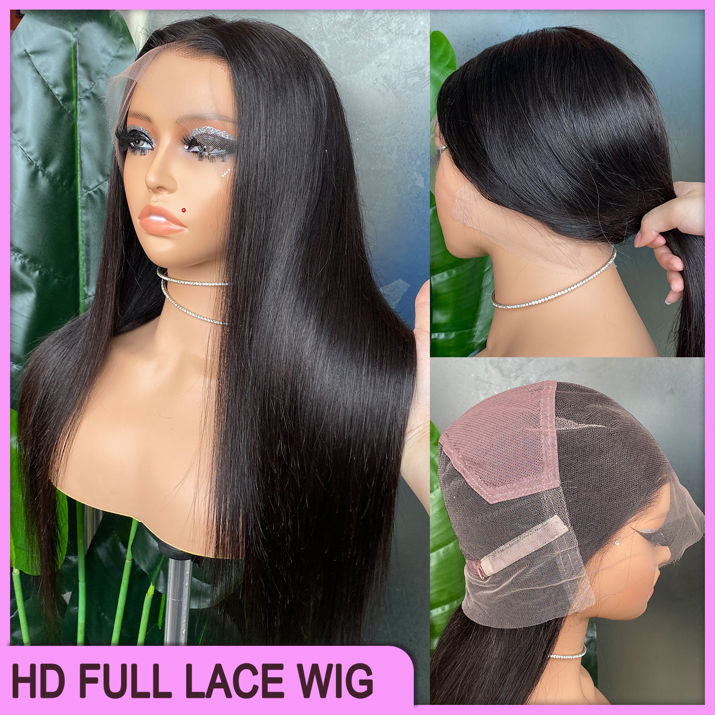 Grade 12A Top Quality Malaysian Peruvian Indian Brazilian Silky Straight HD Full Lace Frontal Wig 20 Inch 100% Raw Virgin Thick Human Hair