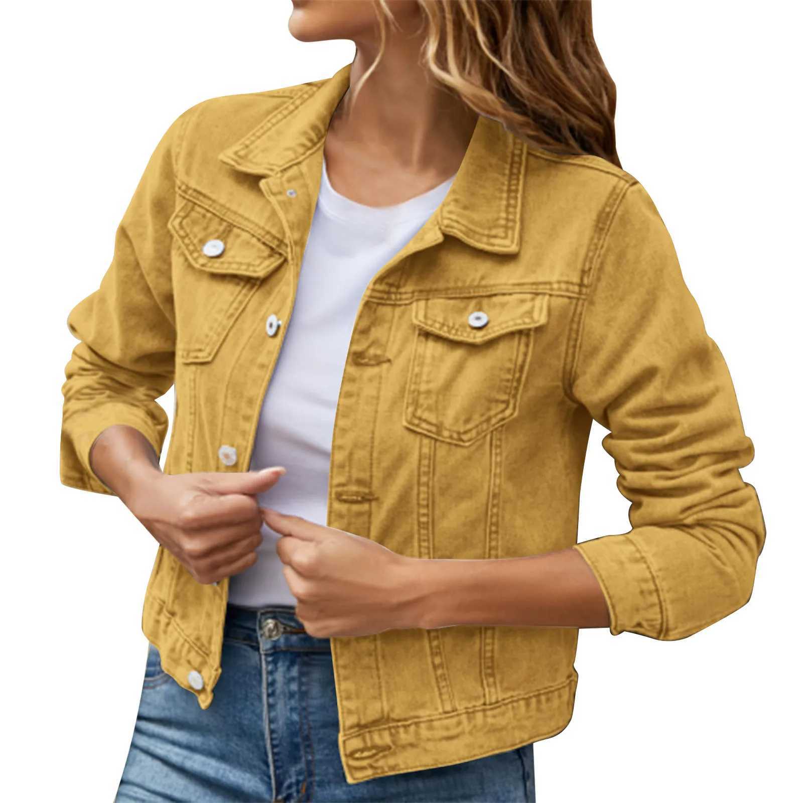 Womens Denim Jacket Coat Basic Solid Color Button Down Cotton Jackets Pockets Vintage Long Sleeve Vintage Casual Outerwear 2023X240920