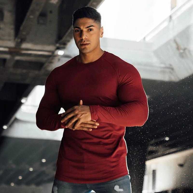 Spring Autumn Slim Fit Cotton Fitness Long Sleeve T Shirt Men Sports T-Shirt O-neck Running Tee Shirt Gym Bodybuilding TshirtX240919