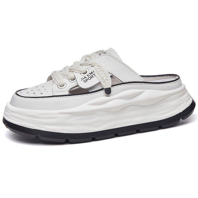 Thick bottom toe half women's spring and summer outdoor wear 2024 new hollow out cool slippers for casual lazy people with one foot kick