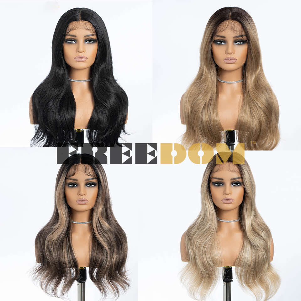 FREEDOM Synthetic Front Wigs For Women Straight Lace With Baby Hair 24 Inches Ombre Honey Brown Highlight Cosplay Wig