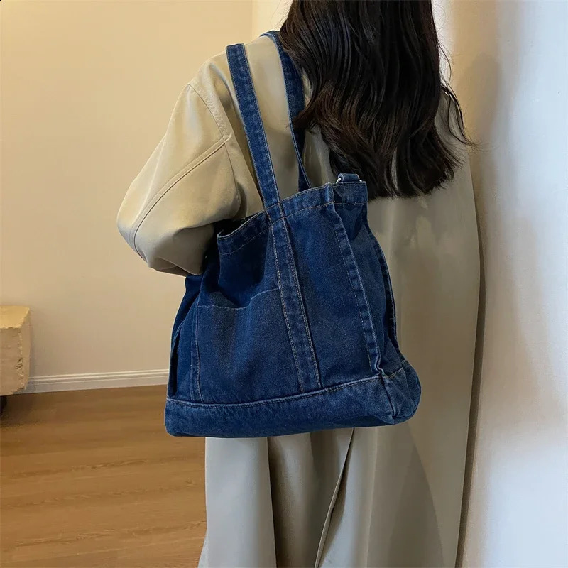 Womens cross bag womens denim shopping large capacity canvas handbag ner fashion messenger 240919