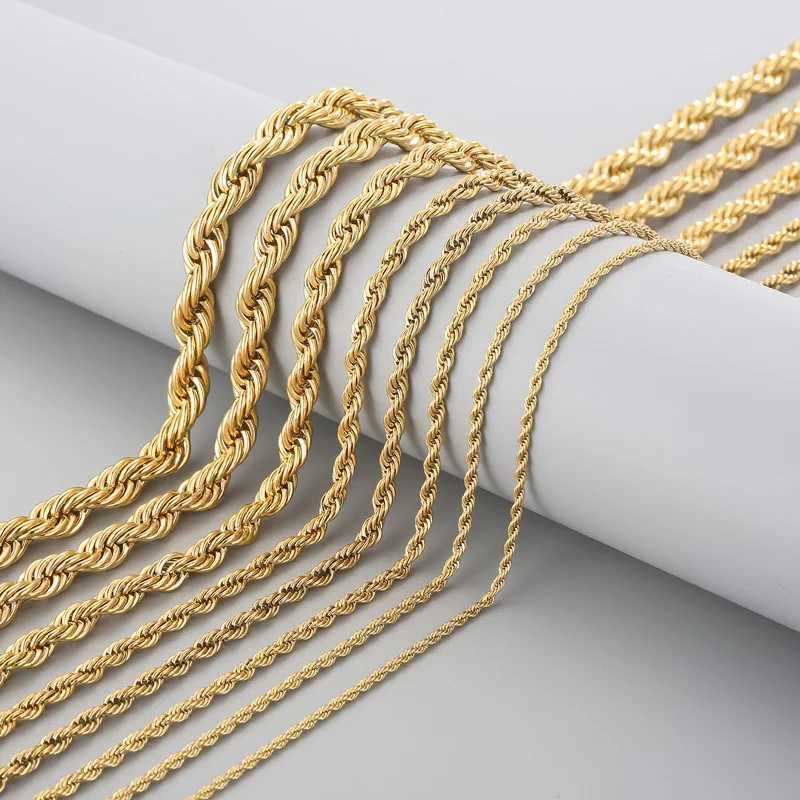 2mm-8mm Gold Color Twist Rope Chain Necklaces For Men Women Hiphop Stainless Steel Waterproof Chains Choker Necklace JewelryX240919