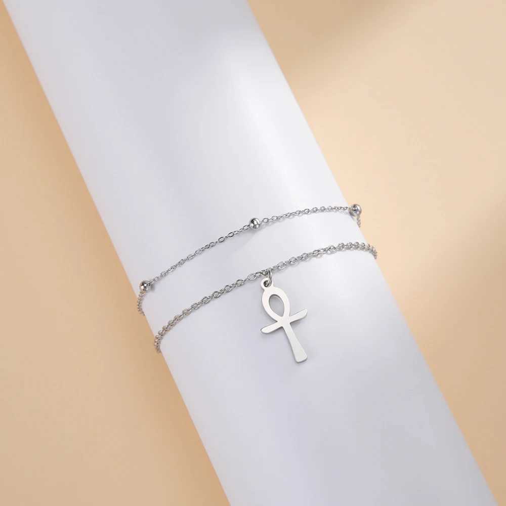 Dawapara Ankh Cross Ankle Bracelet Religious Egyptian Key of Life Cross Bracelet for Men Women Stainless Steel Jewelry Y240920