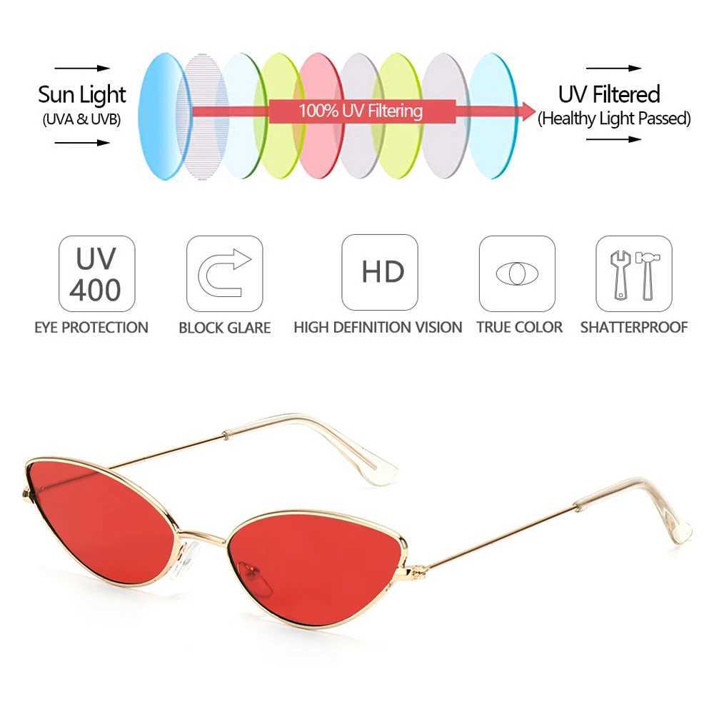 2021 Cute Sexy Cat Eye Sunglasses Luxury Metal Frame New Small Gold Red Vintage Fashion Cateye Sun Glasses Lady UV400 EyewearX240920