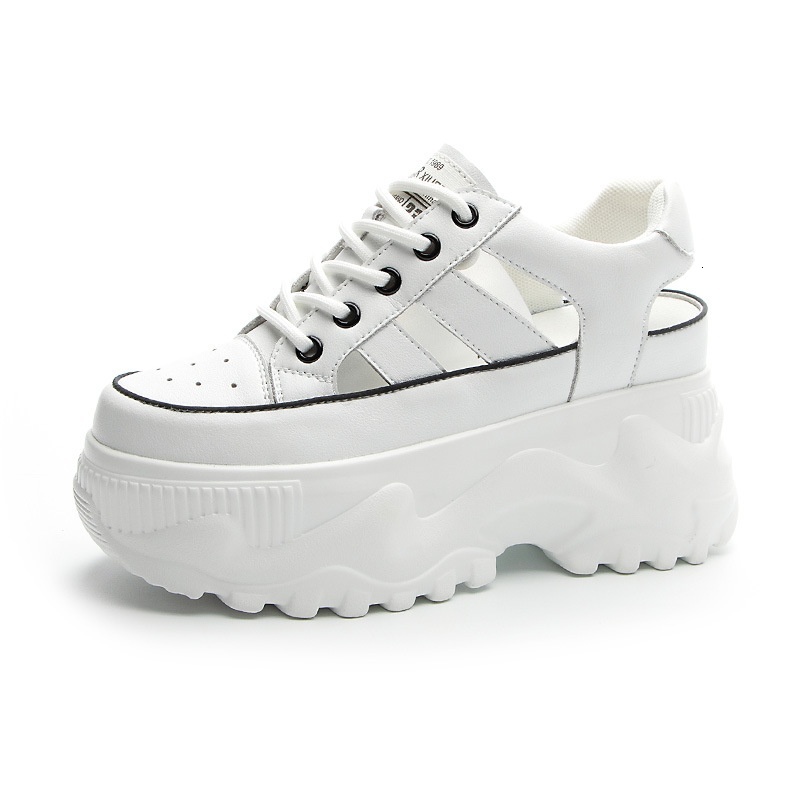 Summer New Fashion Casual Sandals Hole with Elevated Inner Height Women's 8CM Thick Sole Hollow Breathable Small White Shoes