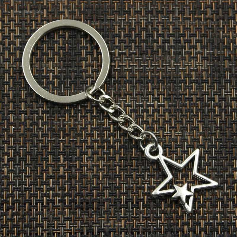 Fashion 30mm Key Ring Metal Key Chain Keychain Jewelry Antique Bronze Silver Color Plated Hollow Double Star 27x21mm PendantX240919
