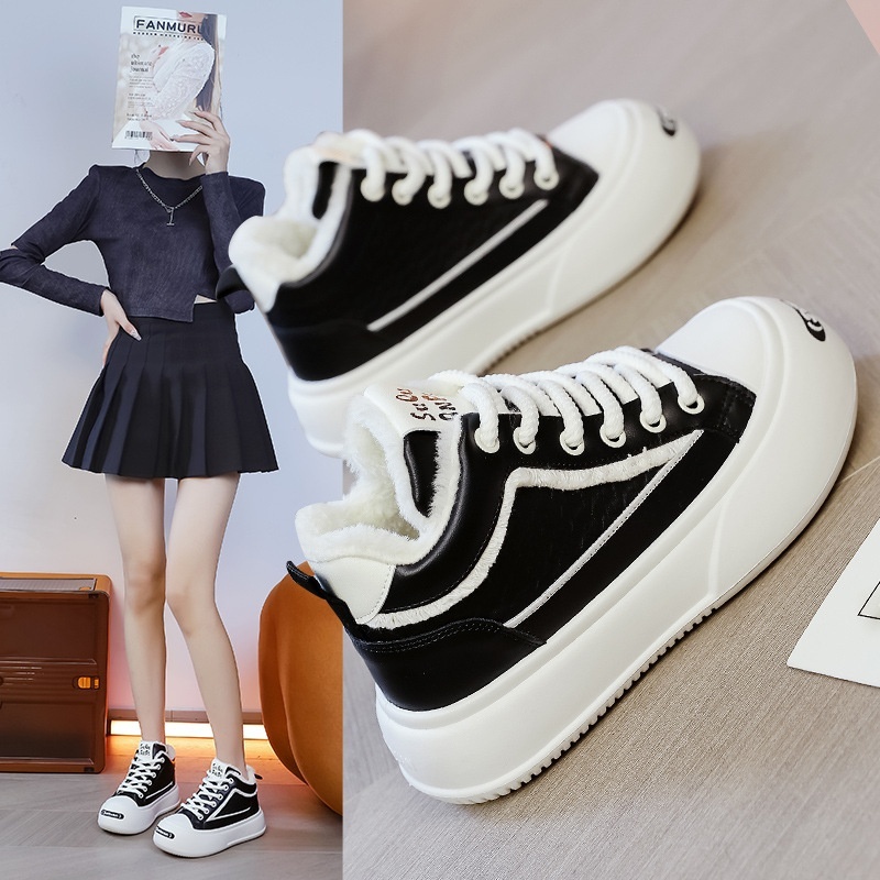 High top white 2023 new winter velvet sports shoes, anti slip thick cotton shoes for women YYN-K1706