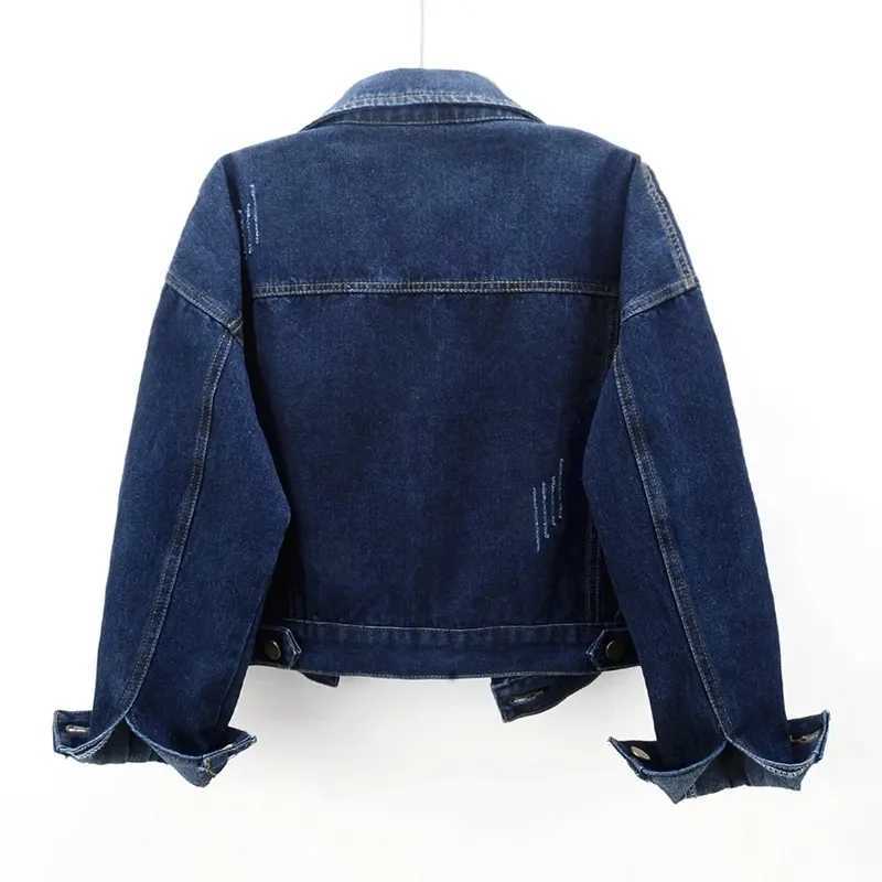 2024 New Vintage Women Jacket Autumn Denim Jackets Long Sleeve Blue Jeans Coat Turn-down Collar Outwear Bomber JacketX240920