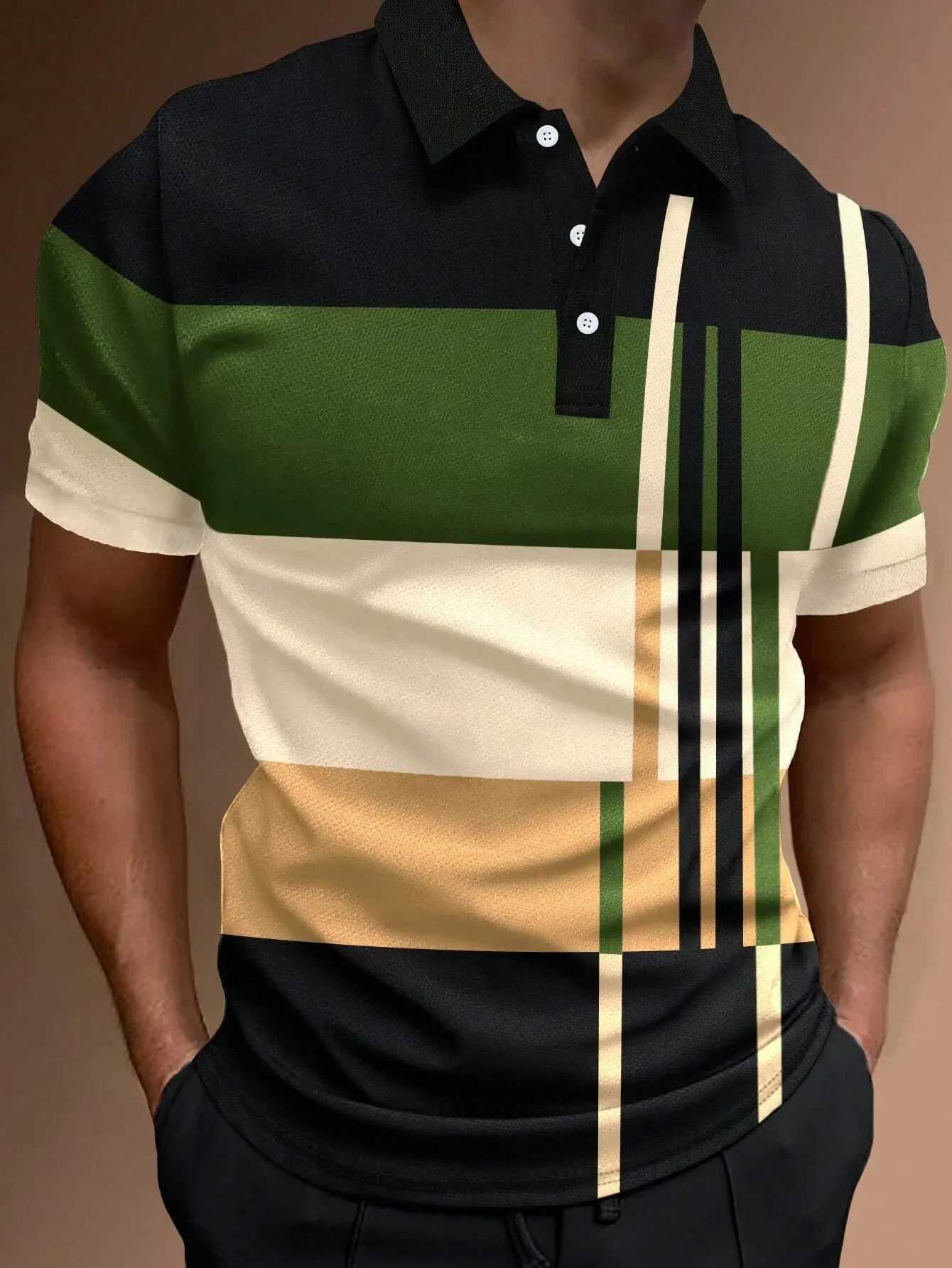Summer Fashion Button Polo Striped Color Block 3D Printed Golf Short Sleeve Polo Business Casual Polo Streetwear Men Polo ShirtX240920