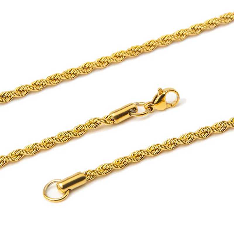 Wholesale Price 316L Stainless Steel Gold Color Twist Chain Necklace Fashion Gift Jewelry For Men and Women Width 3MM drop shipX240919