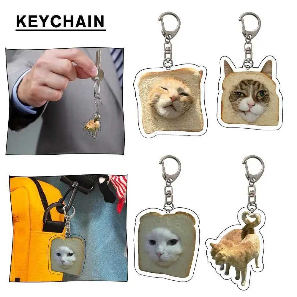 Cartoon Happy Funny Cat Keychain Small Acrylic Toast Cat Pendant Key Ring Portable Bag Accessories Bag Pendant Keyring WomenX240919