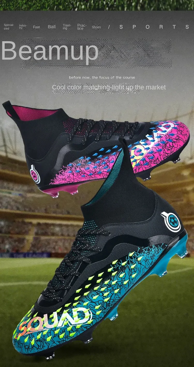 Men Soccer Shoes Football Boots Long Spikes Ankle Training Sport Footwear Indoor Futsal Ultralight Non-Slip Unisex Top Quality