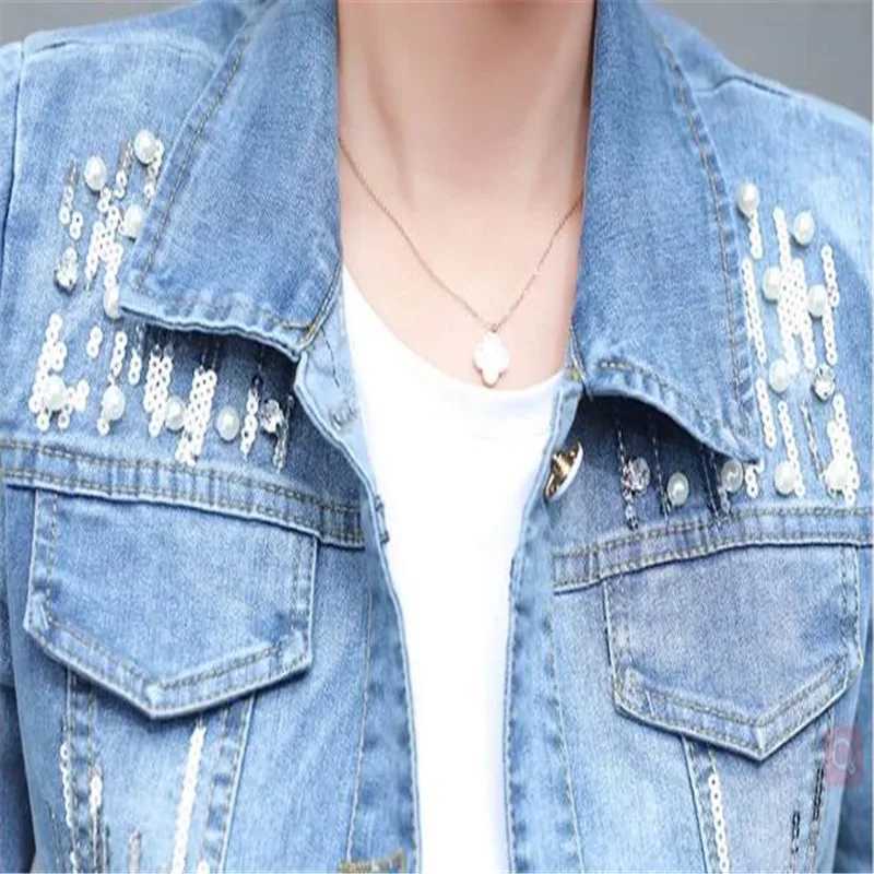 New 2023 Summer Autumn Denim Jacket Women Three Quarter Slim Cotton Light Washed Short Jeans Jacket CoatsX240920
