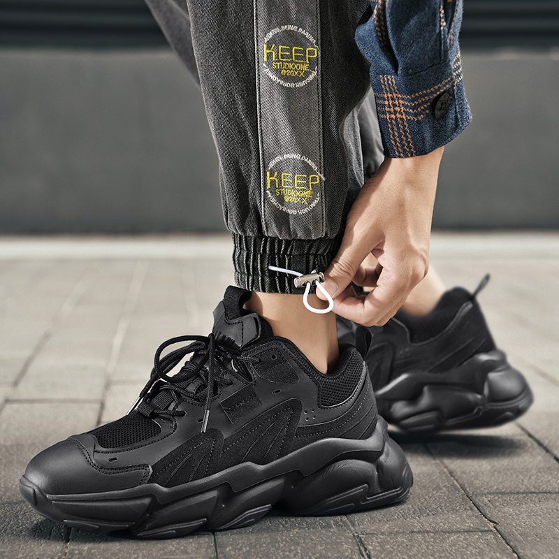 Beige Thick Sole Sneakers for Men Casual Fashion Men's Chunky Sneakers Height Increasing Dad Shoes Hard-Wearing Male Footwear