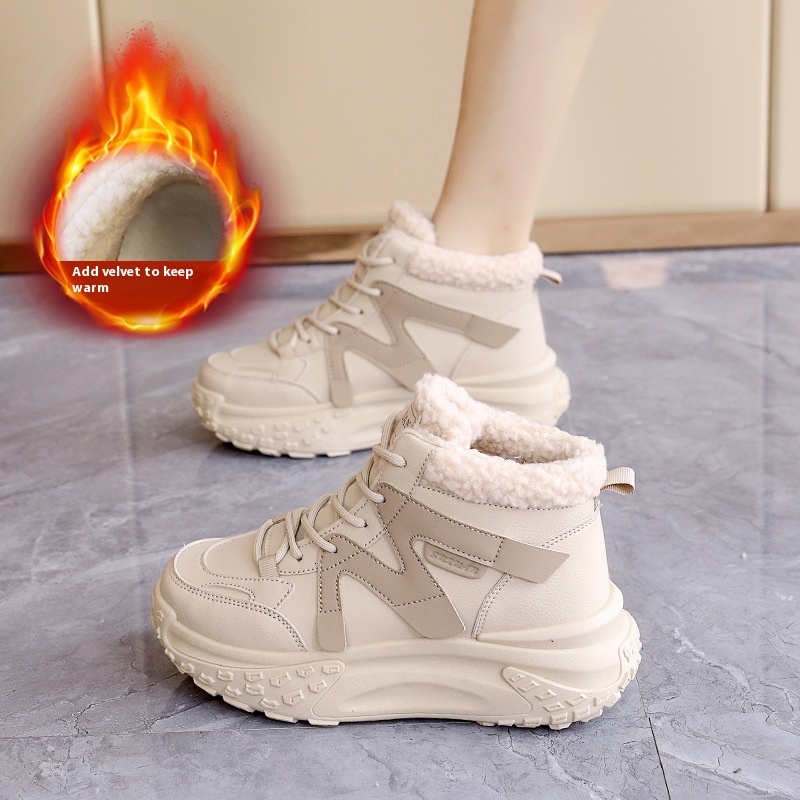 Winter new women's 2024 velvet high top versatile sports and leisure warm cotton shoes for women K6703