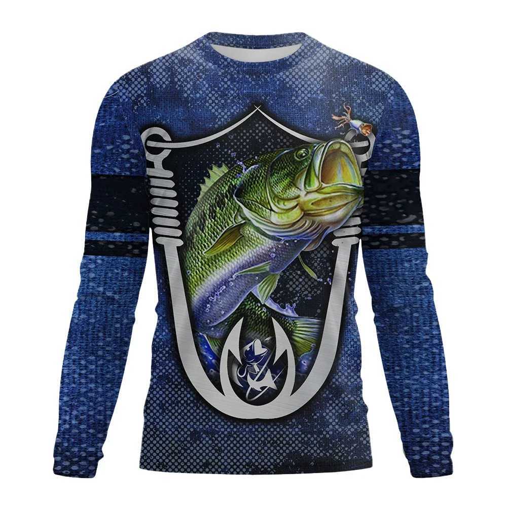 Spring and Autumn Mens 3D Printing Fish Pattern T-shirt Fashion Casual Long sleeved Clothing outdoor fishing T-shirt S-5XLX240919