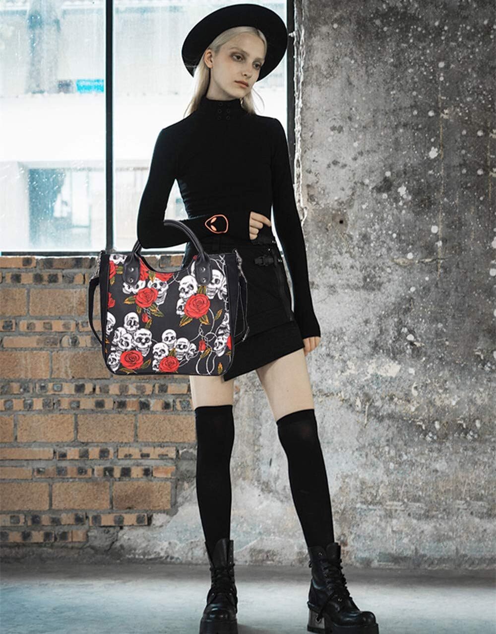 Women Fashion Rivet Handbag Purse Canvas Punk Tote with Shoulder Strap Crossbody Bag Large Capacity
