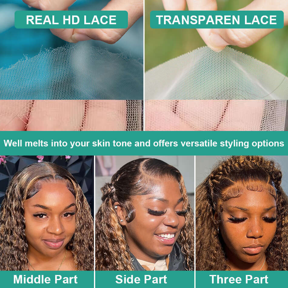 Melodie Brazilian 30 40 inch Highlight Ombre 13X4 13X6 Curly HD Front Human Hair Wig 4/27 Loose Deep Wave Lace Frontal Wigs