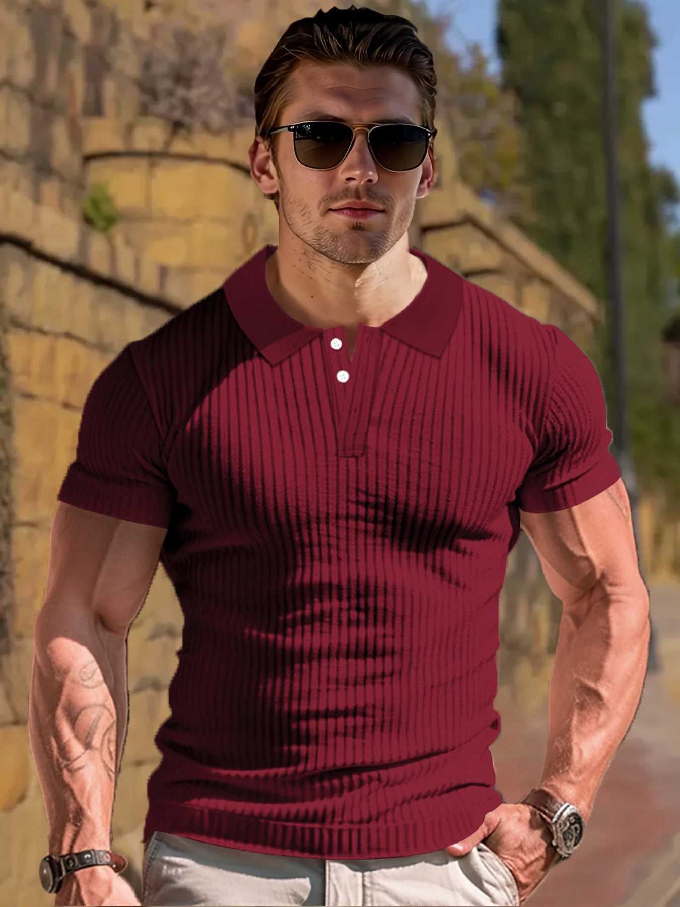 New Summer Polo Men Solid Stripe Fitness Elasticity Short Sleeve Polo Shirts for Men Fashion Stand Collar Mens ShirtsX240920