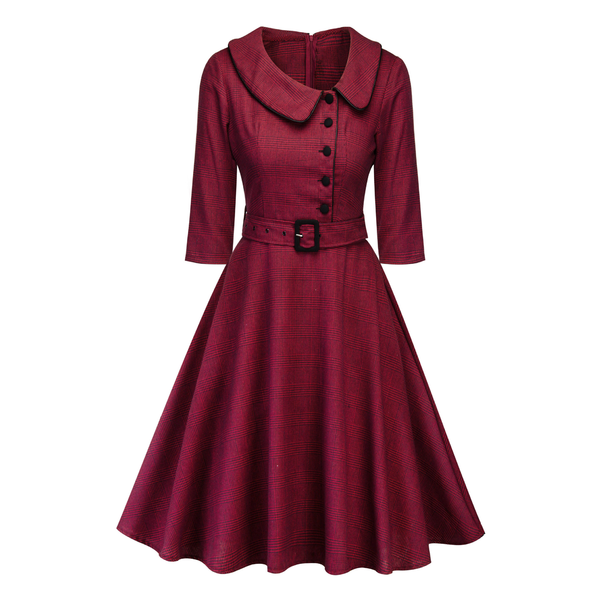 2024 New Autumn/Winter Dress Fashion Retro Style Hepburn Doll Collar Mid Sleeve Long Dress