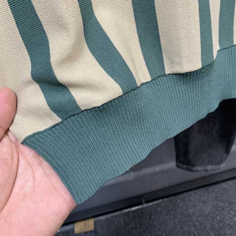 Mens Clothing Light Luxury Knit Striped Zipper Polo Shirt Business Leisure Short Sleeve Korean Popular Retro Knitwear M-3XLX240920