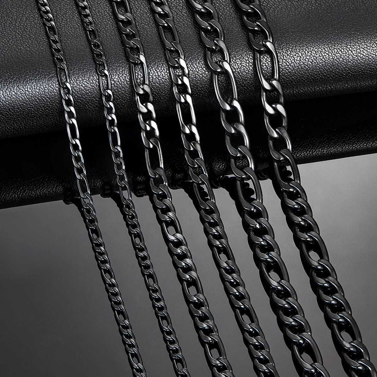 Thickness 3mm/4.5mm/6mm Black Color Figaro Chain Stainless Steel Link Classic Necklace for Men Women Jewelry 16 to 40 InchesX240919