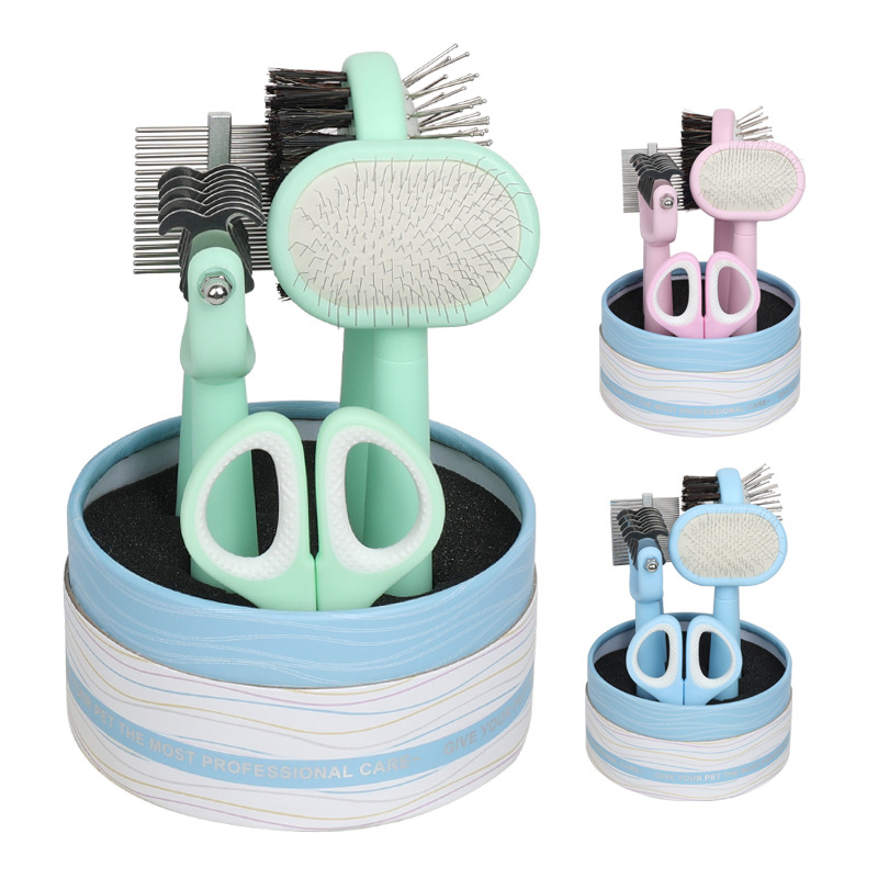 5-piece set of pet grooming products Pet double-sided detangling comb large dog and cat hair comb Nail Clipper Flea Comb