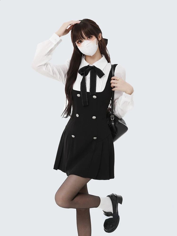 Autumn Two Dress Women Slim Chic Long Sleeve Bow Casual Y2k Mini Dress Female Korean Fashion Elegant Short Party Dress 240920