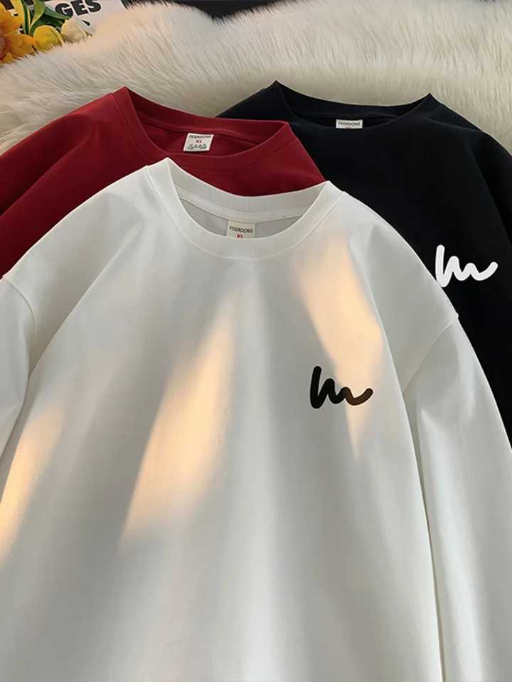 65% Cotton Long Sleeve T-shirt Men Autumn Innerwear Base Shirt Couple Style American Retro Top ClothingX240919