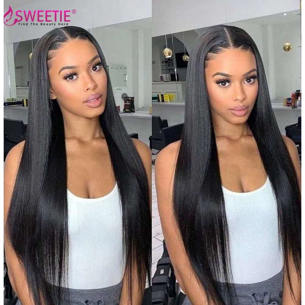 16-40 Inch Straight Front 250 Density Pre Plucked 13x6 Transparent Lace Frontal Wigs For Women Human Hair