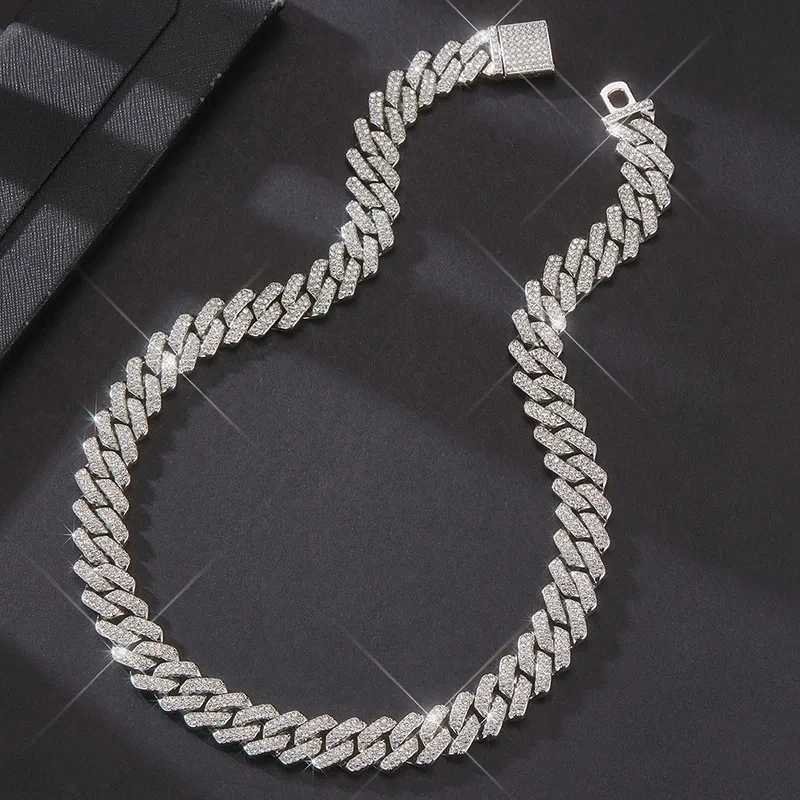ZAKOL Hip Hop Rock Cuban Chain Necklace For Men Silver Color 2 Rows Rhinestone Paved Miami Clavicle Chain Choker Jewelry GiftsXJ250219