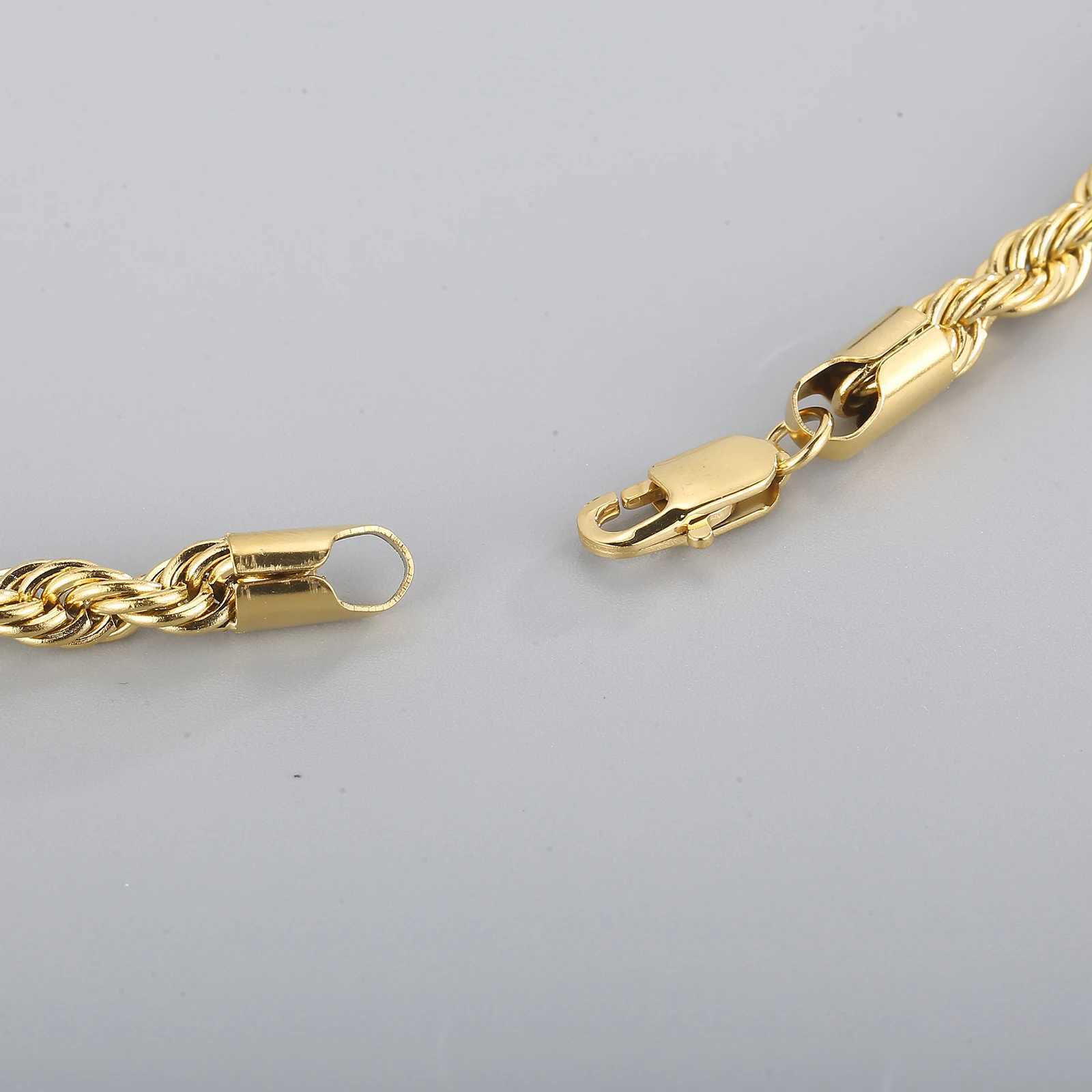 4/6/8mm Width Long Stainless Steel Minimalist Twist Rope Chain Necklace For Men Available in Gold Color JewelryX240919