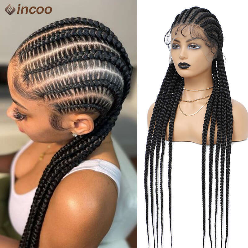 36 Cornrow Twisted Ombre Blonde Passion Twists Wigs Faux Locs Goddess Box Braided Synthetic Full Lace Front Wig