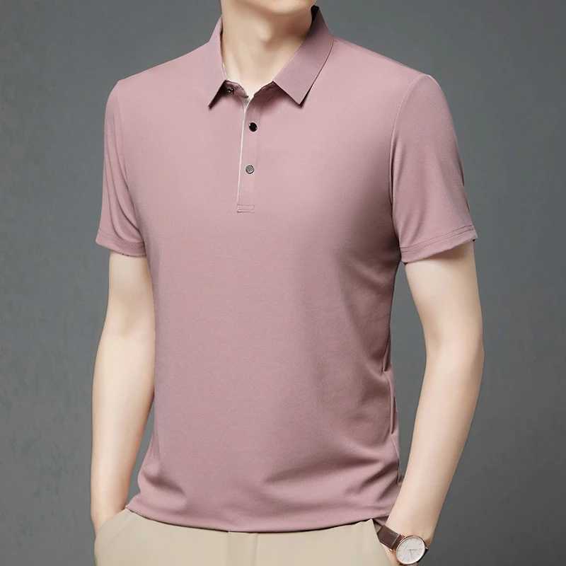 Solid Color POLO Shirt for Mens Summer Thin Business Casual Ironless Loose Short Sleeved POLO Shirt Flip Over Tie Button T-shirX240920