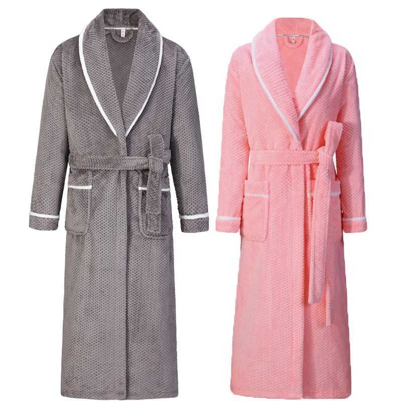 Winter Thickened Coral Fleece Mens Sleepwear Long Robe Warm Flannel Nightwear Sexy Couple Bathrobe Loose Home Wear Loungewear Y240919