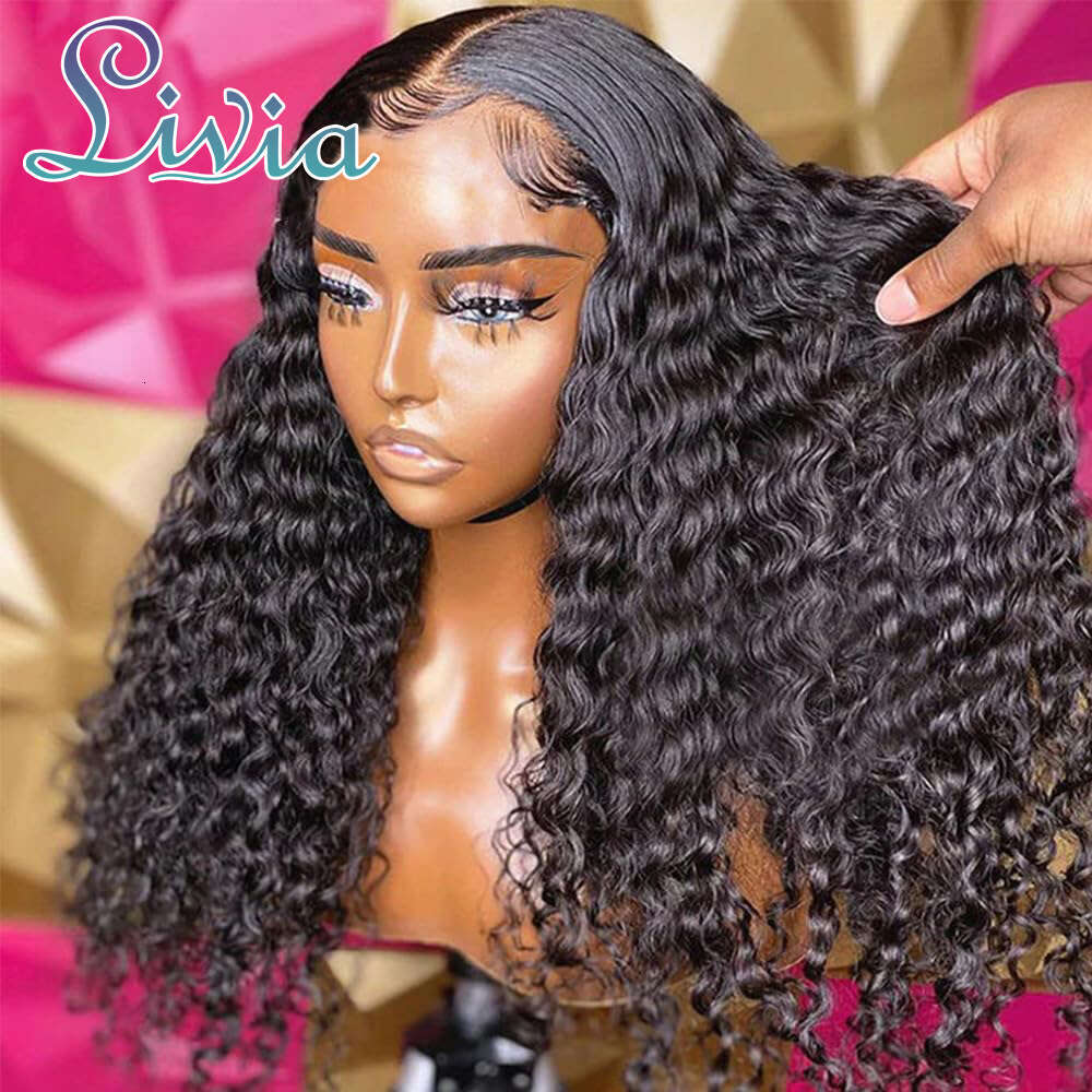 13x4 Curly Front 200% Density Deep Wave Short Bob Wig Transparent Lace Frontal Wigs Human Hair