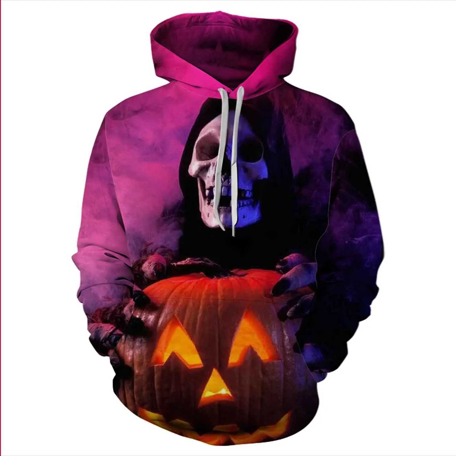 2024 Autumn European and American Tops Halloween Series Digital Printing Hooded Sweater Mens and Womens Plus Size Casual Y240920