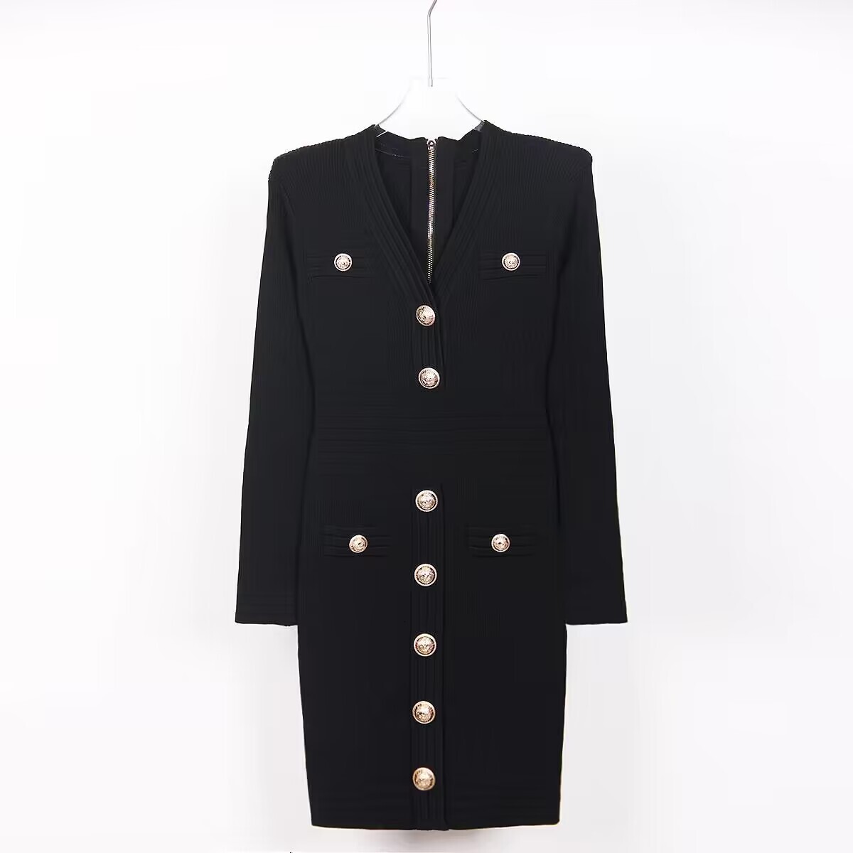Elegant Knitted V Neck Sweater Women Vintage Bodycon Party Sexy Mini Female Fashion Button Designer Dress 2023