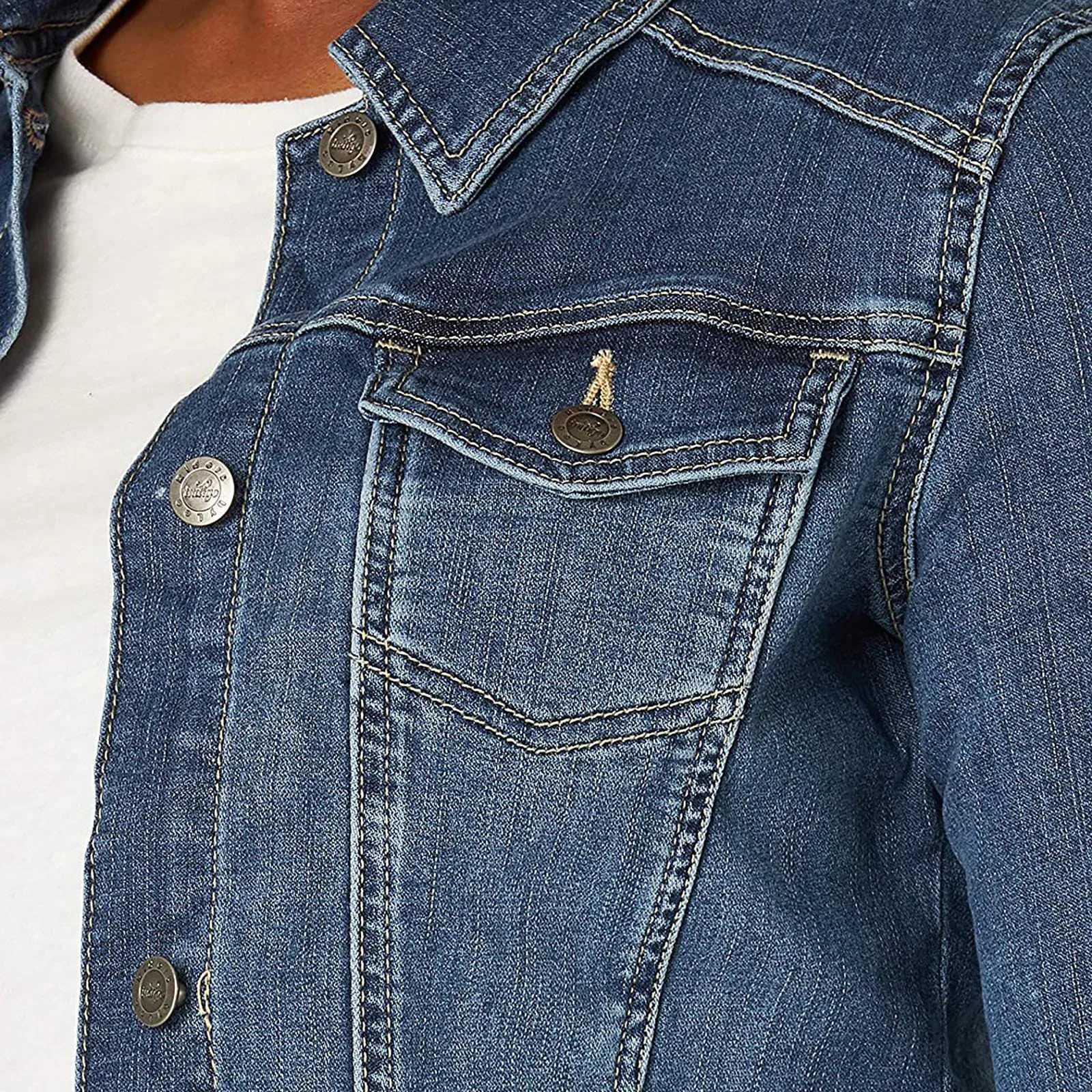Womens Casual Denim Jacket Western Basic Lapel Button Up Long Sleeve Trucker Jean Jacket Biker Coat TopsX240920