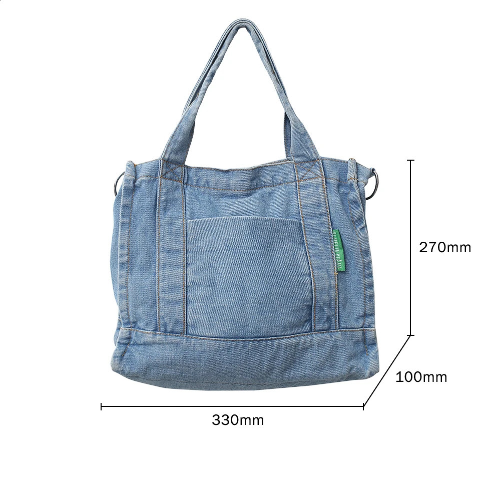 Denim cross body bag fashionable womens handbag casual large capacity adjustable shoulder strap multiple pockets 240919
