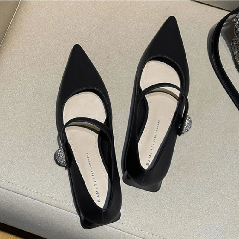 Womens Pointed Mary Janes Loafers Womens Fashion Buckle Shoes Spring Fashion Shallow Loafers Round Toes Heavy Ballet Performer 240919