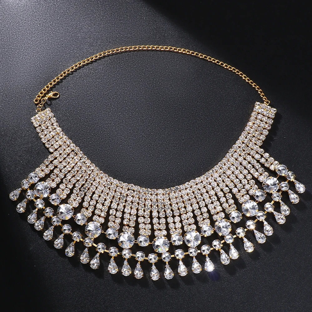 Stonefans Tassel Rhinestone Exaggerate Choker Necklace Prom for Women Multilayer Crystal Large Necklace Jewelry 240910