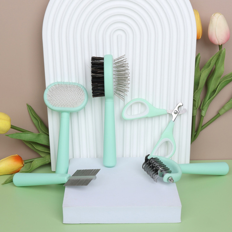 5-piece set of pet grooming products Pet double-sided detangling comb large dog and cat hair comb Nail Clipper Flea Comb