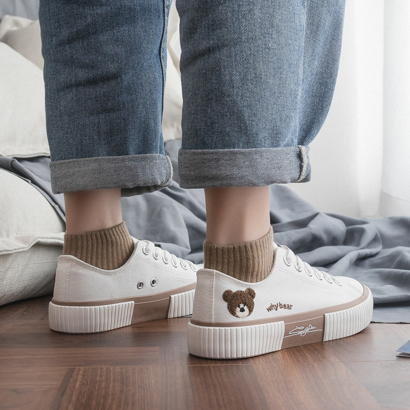 Canvas New Bear Female 2023 Spring New Vulcanized Sneakers Korean Students White Lace-up Shoes Tide f7c4