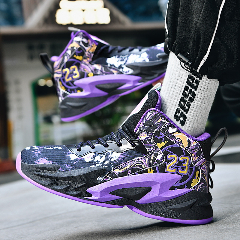 Fashion Black Purple Basketball Shoes Men Unisex Athletic Sneakers Shock-absorbing Non-slip Sports Basketball Trainers For Men