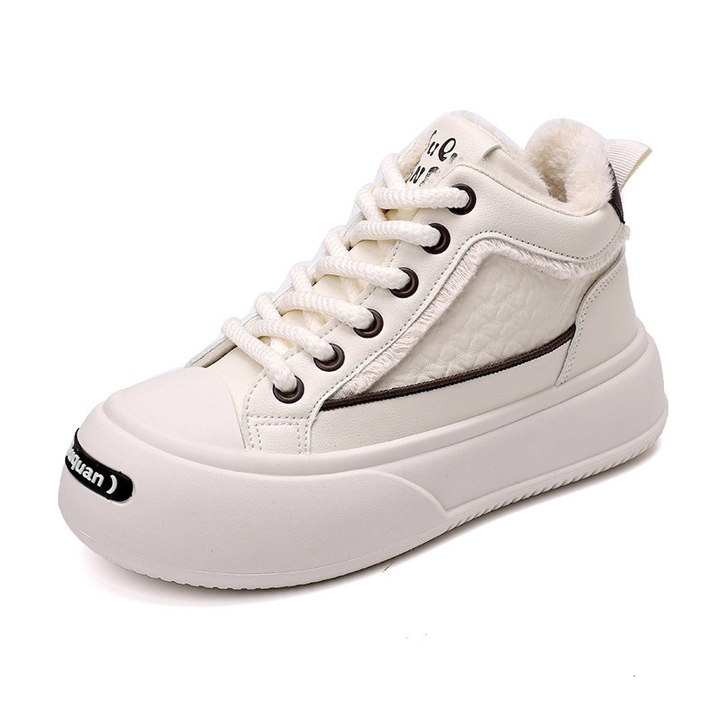 High top white 2023 new winter velvet sports shoes, anti slip thick cotton shoes for women YYN-K1706