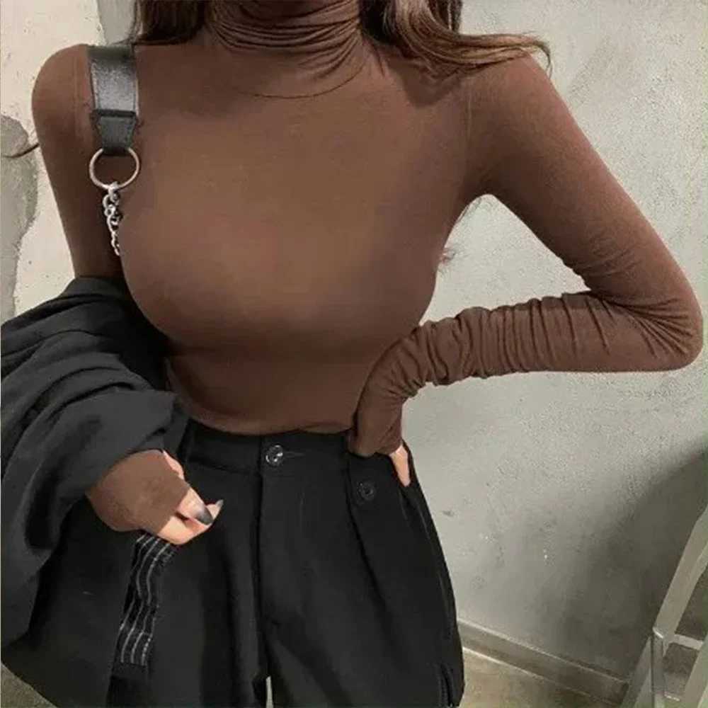 Womens Turtleneck T-Shirts Knitted Collar Without Stitching Casual Tops Long Sleeved Ribbing Clothes Version My Body My Choice M240920 - view 6