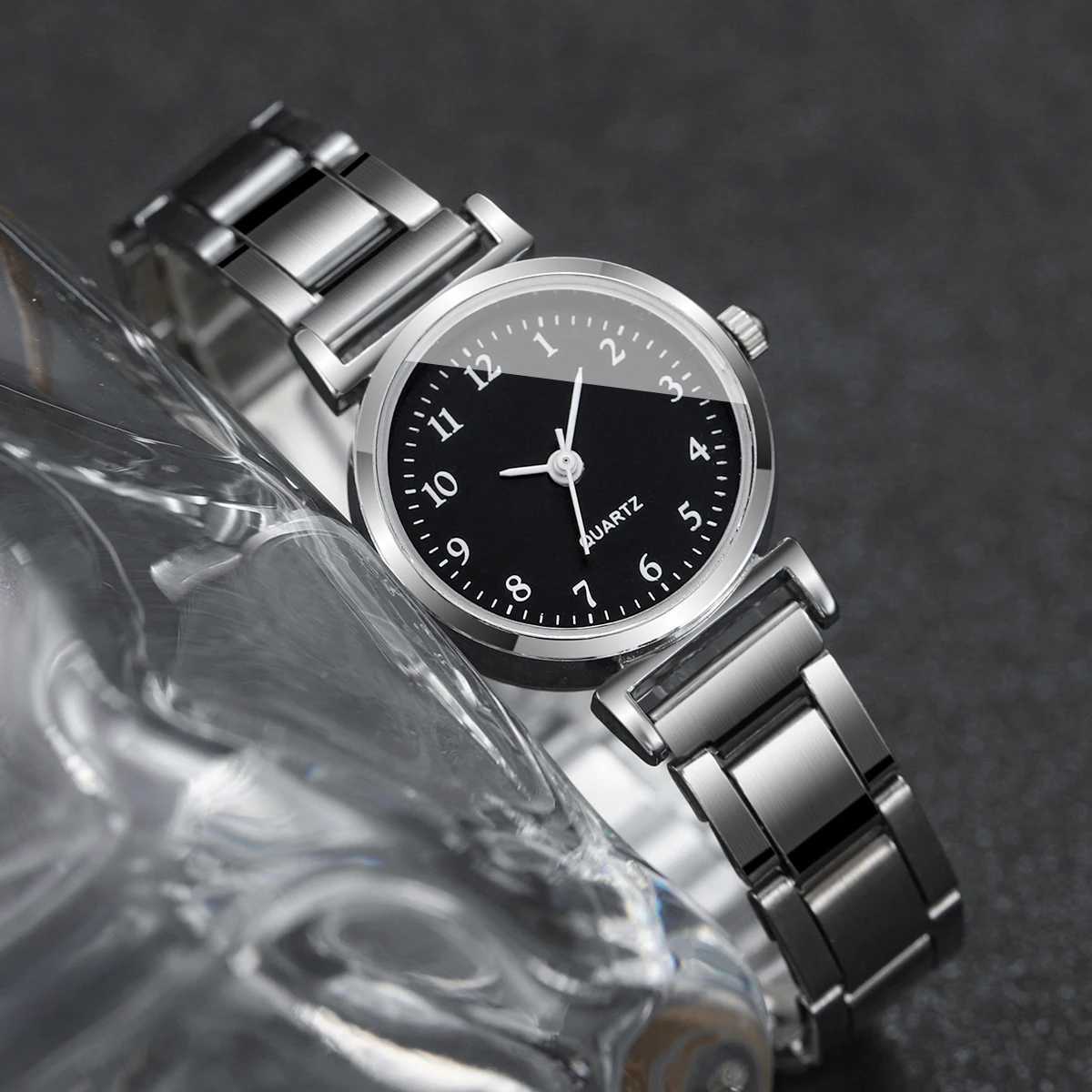 2PC/Set Womens Silver Steel Band Watch Small Head Stainless Steel Quartz Watch With Bracelet SetX240920