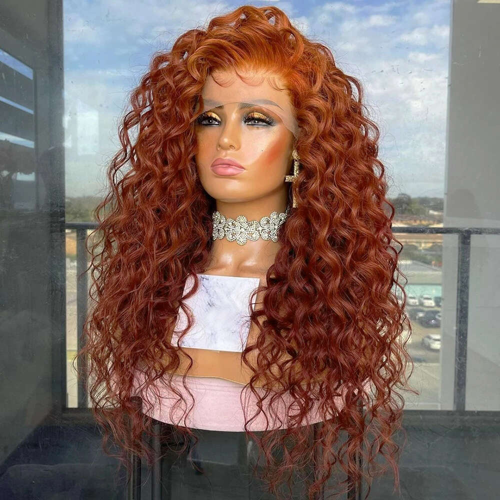 RONGDUOYI Loose Curl Orange Brown Synthetic Lace Front Wigs Free Part Natural Long Wave Wig For Black Women Cosplay Use